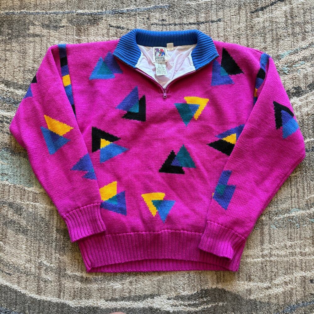 Women's Vintage 90's Peregrine Pink Lined Pullover Ski Sweater Jacket Sz Medium